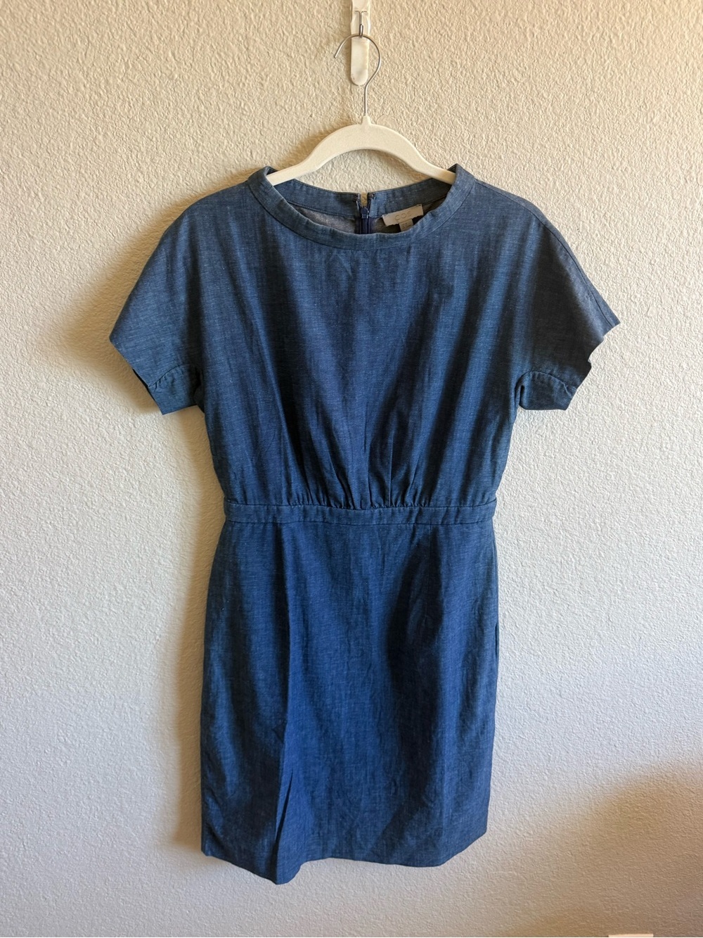 COS Denim Chambray Mini Dress Boatneck Fit & Flare Size 8 100% Cotton Coastal